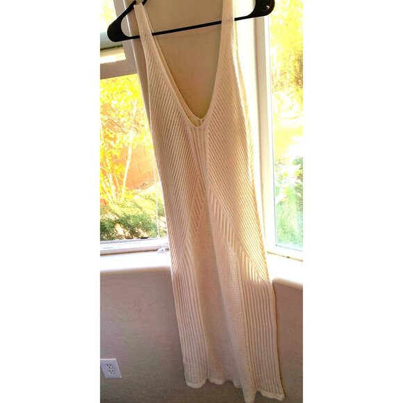 H&M Crochet Swim Cover-Up V-Neck Tank maxi Dress Cream L RR10485 GUC Sheer EUC - Picture 11 of 16
